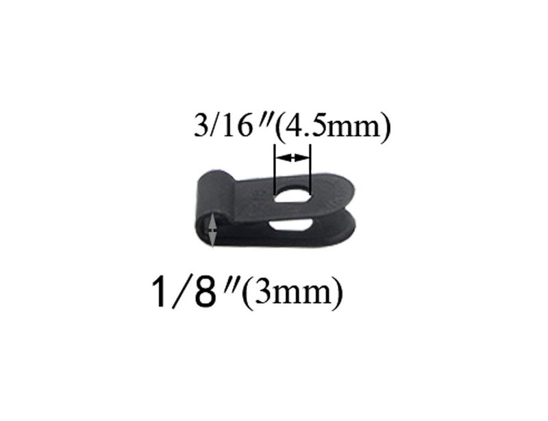 TOVOT 200 PCS 1/8" Nylon Cable Clips Assortment R-Type Cable Clip Kit Black Plastic Wire Clamps Fasteners for Wire Mounting - Image 1